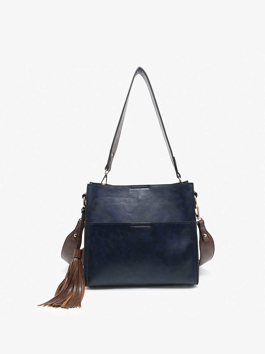 Lyla Vegan Bucket Bag in Navy - Jen & Co. vegan handbag