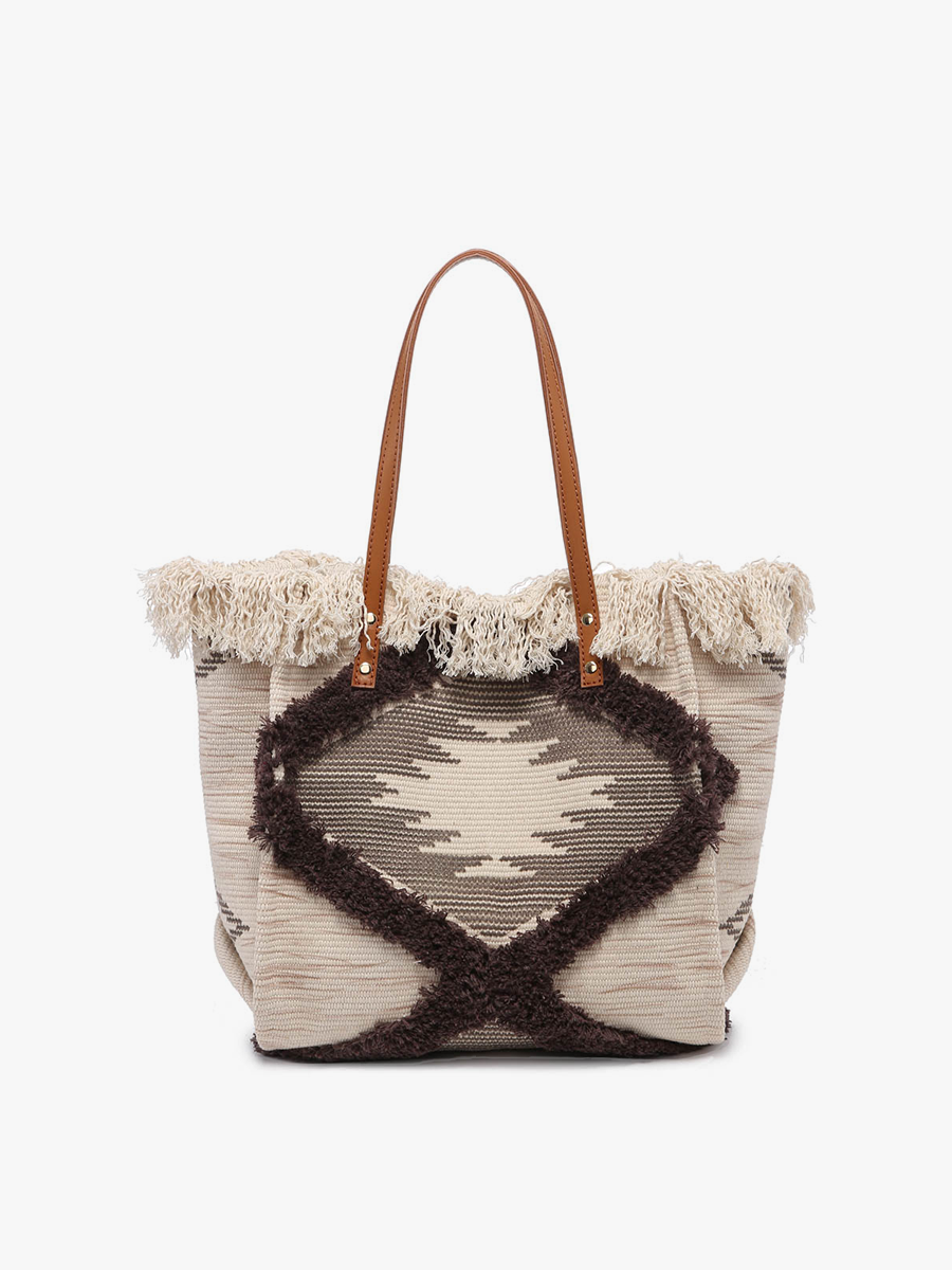 Madison Woven Tote in Black Natural - Jen & Co. vegan handbag