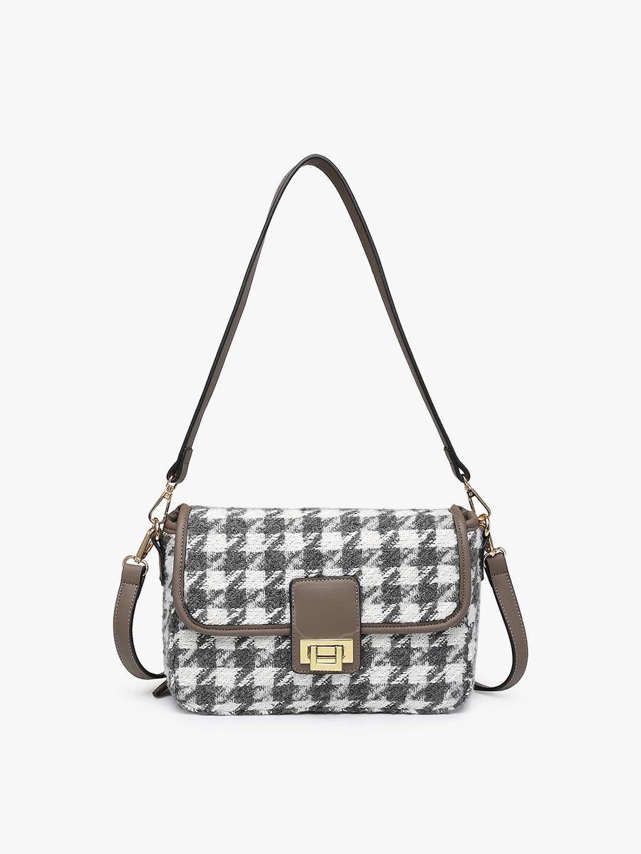 Elodie Vegan Houndstooth Crossbody in Grey White - Jen & Co. vegan handbag