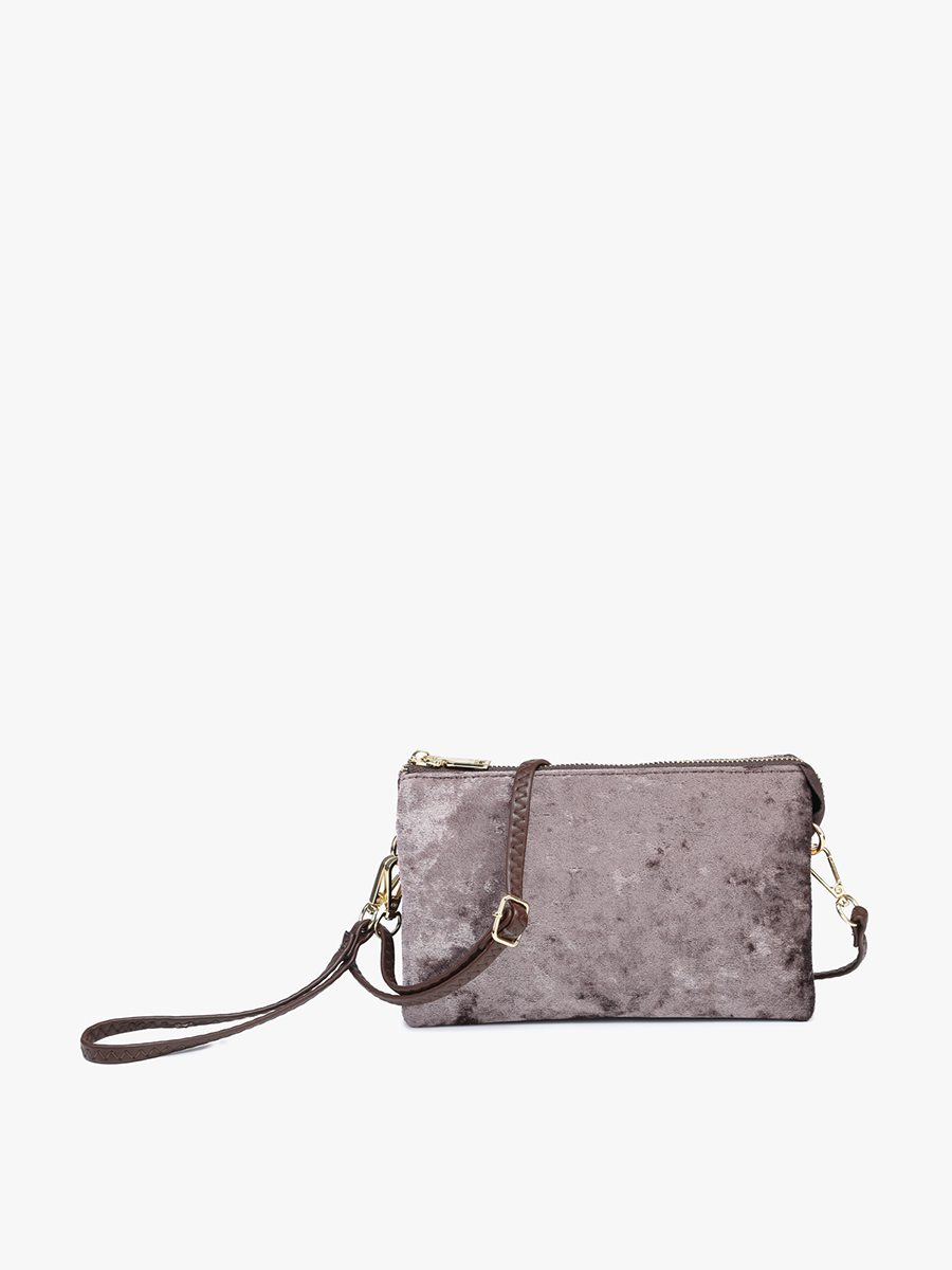 Riley Velvet Crossbody Grey - Jen & Co. vegan handbag