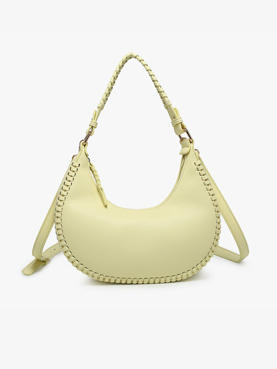 Aria Whipstitch Shoulder Bag in Pastel Yellow - Jen & Co. vegan handbag