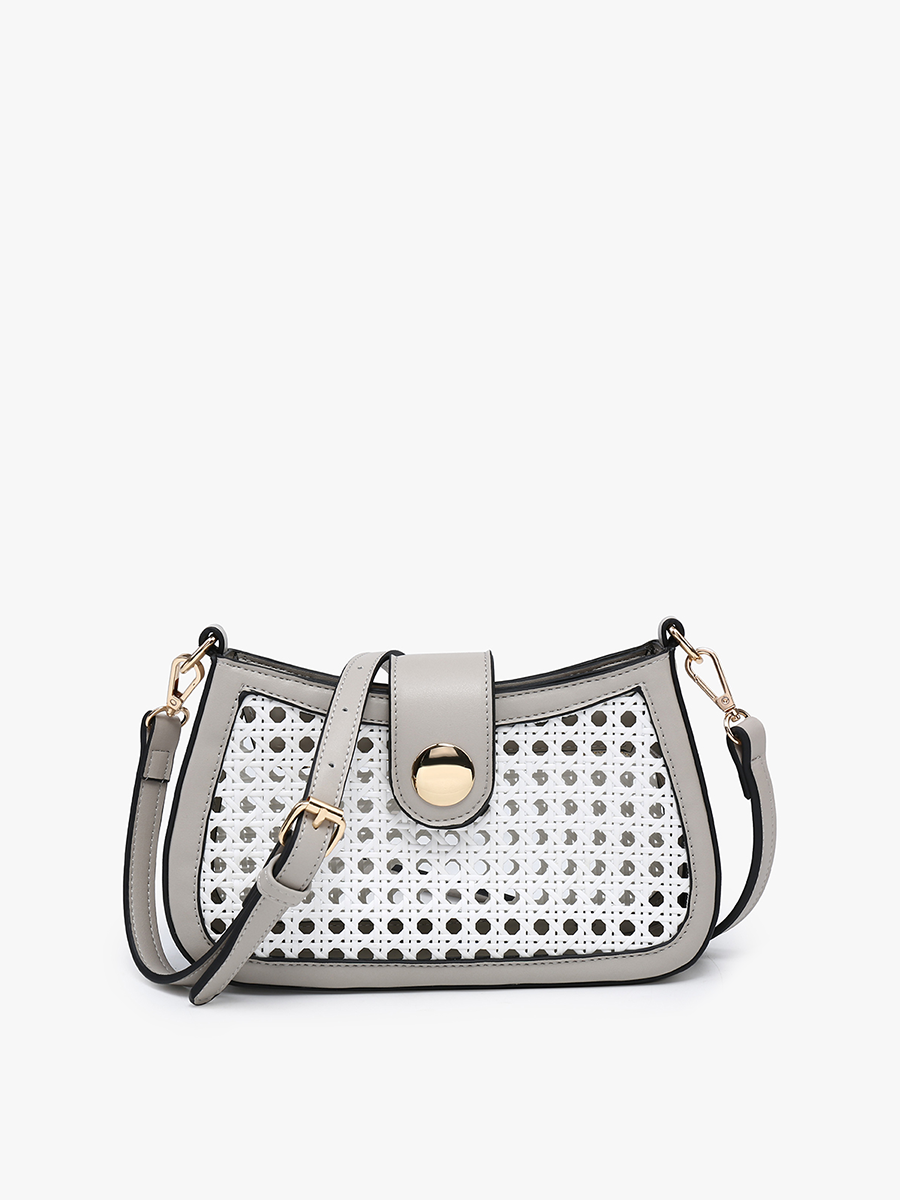 Miller Vegan Rattan Crossbody White Grey - Jen & Co. vegan handbag