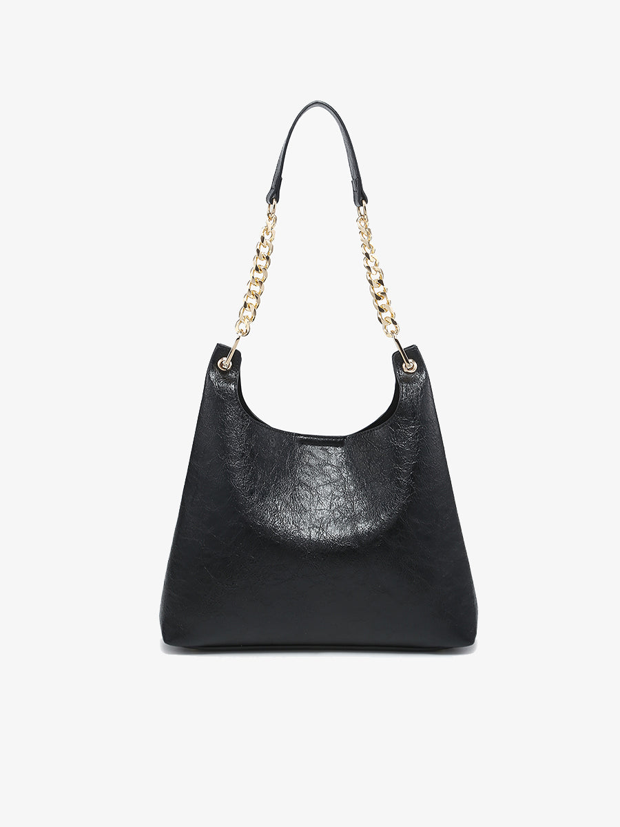 Birch Vegan Gloss Shoulder Bag Black - Jen & Co. vegan handbag