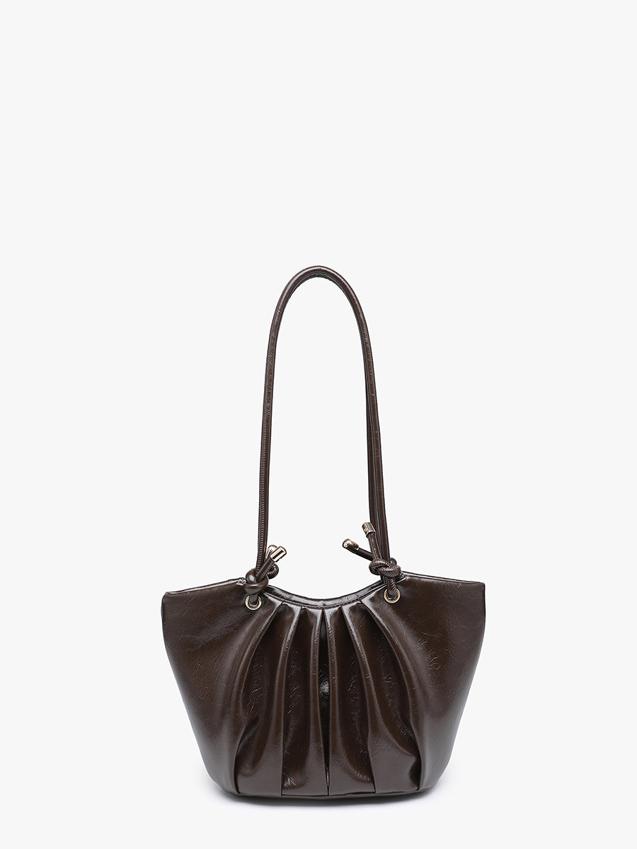 Athena Vegan Pleated Shoulder Bag Chocolate - Jen & Co. vegan handbag