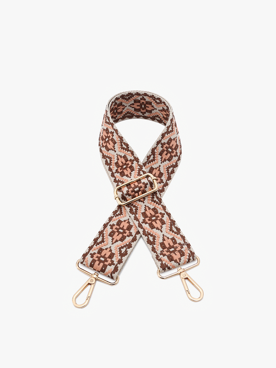 Tribal Guitar Strap in Pink Brown - Jen & Co. vegan handbag