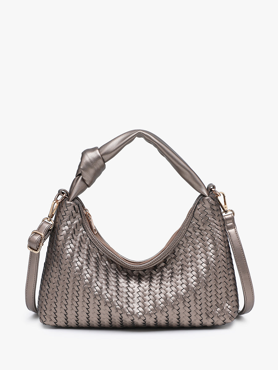 Morgan Vegan Woven Crossbody Pewter - Jen & Co. vegan handbag