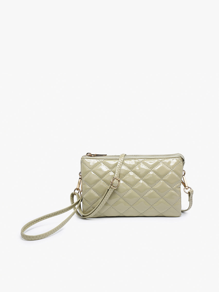 Riley Vegan High Gloss Quilted Crossbody Pale Green - Jen & Co. vegan handbag