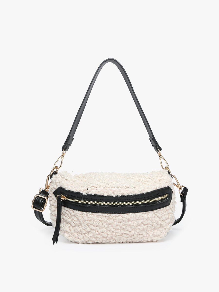 Brookie Vegan Sherpa Belt Bag in Off White - Jen & Co. vegan handbag