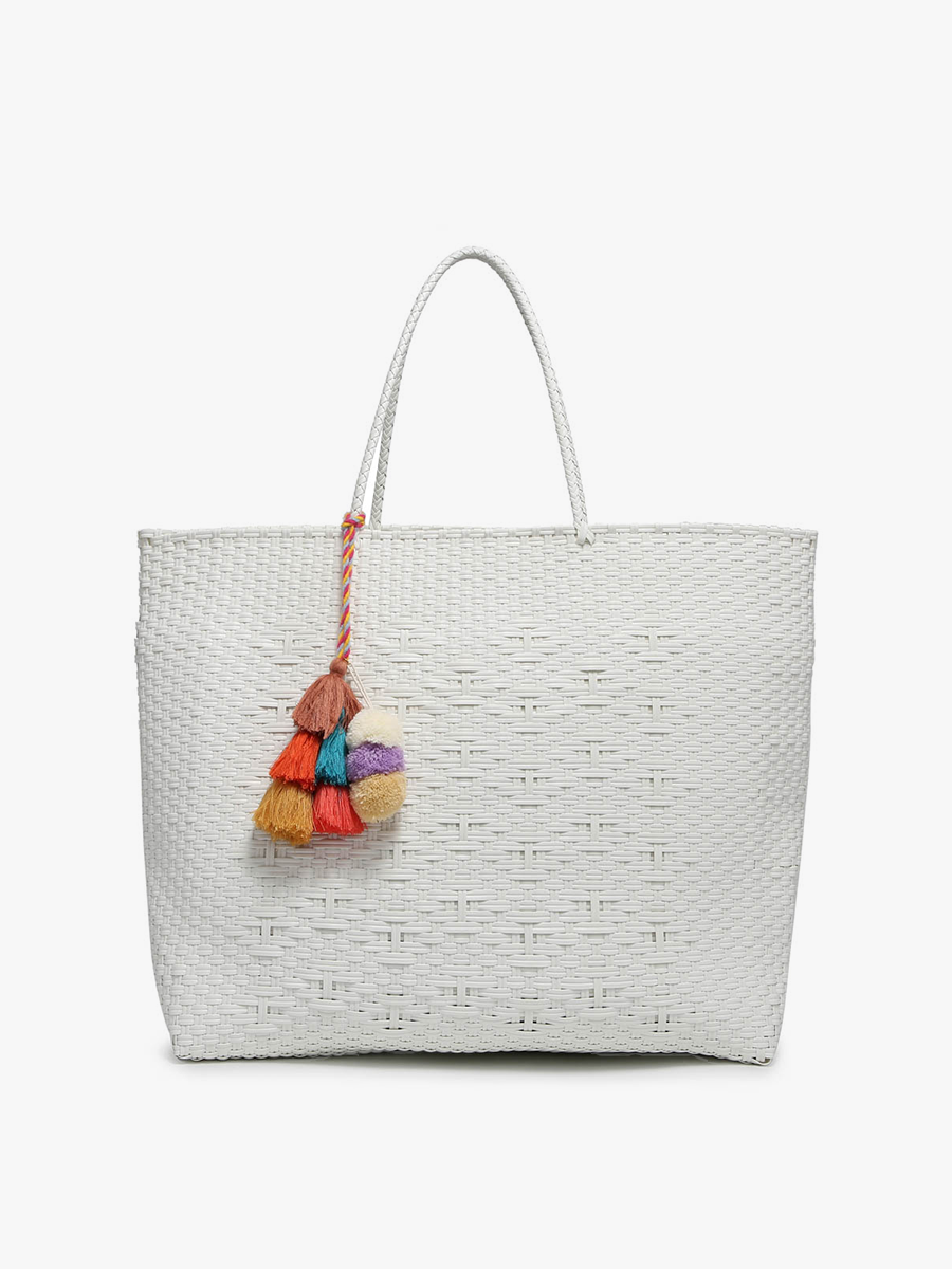 Allie Woven Tote in Diamond-White - Jen & Co. vegan handbag