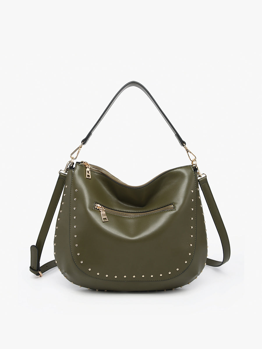 Aurelia Vegan Studded Hobo in Olive - Jen & Co. vegan handbag