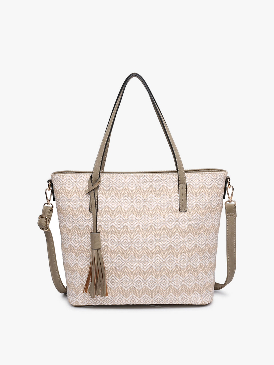 August Vegan Tote in Diamond-Beige - Jen & Co. vegan handbag