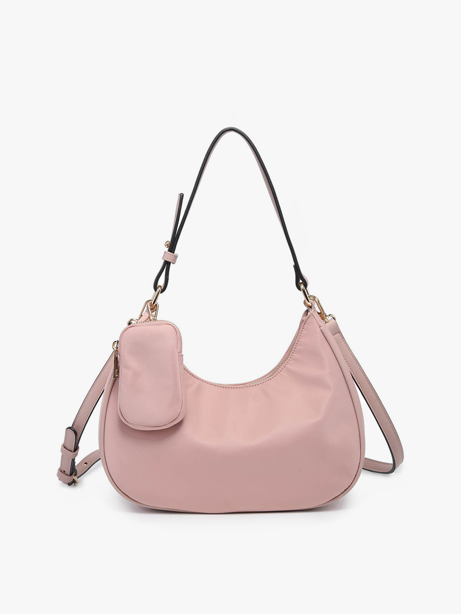 Jada Vegan Nylon Shoulder Bag in Mauve - Jen & Co. vegan handbag