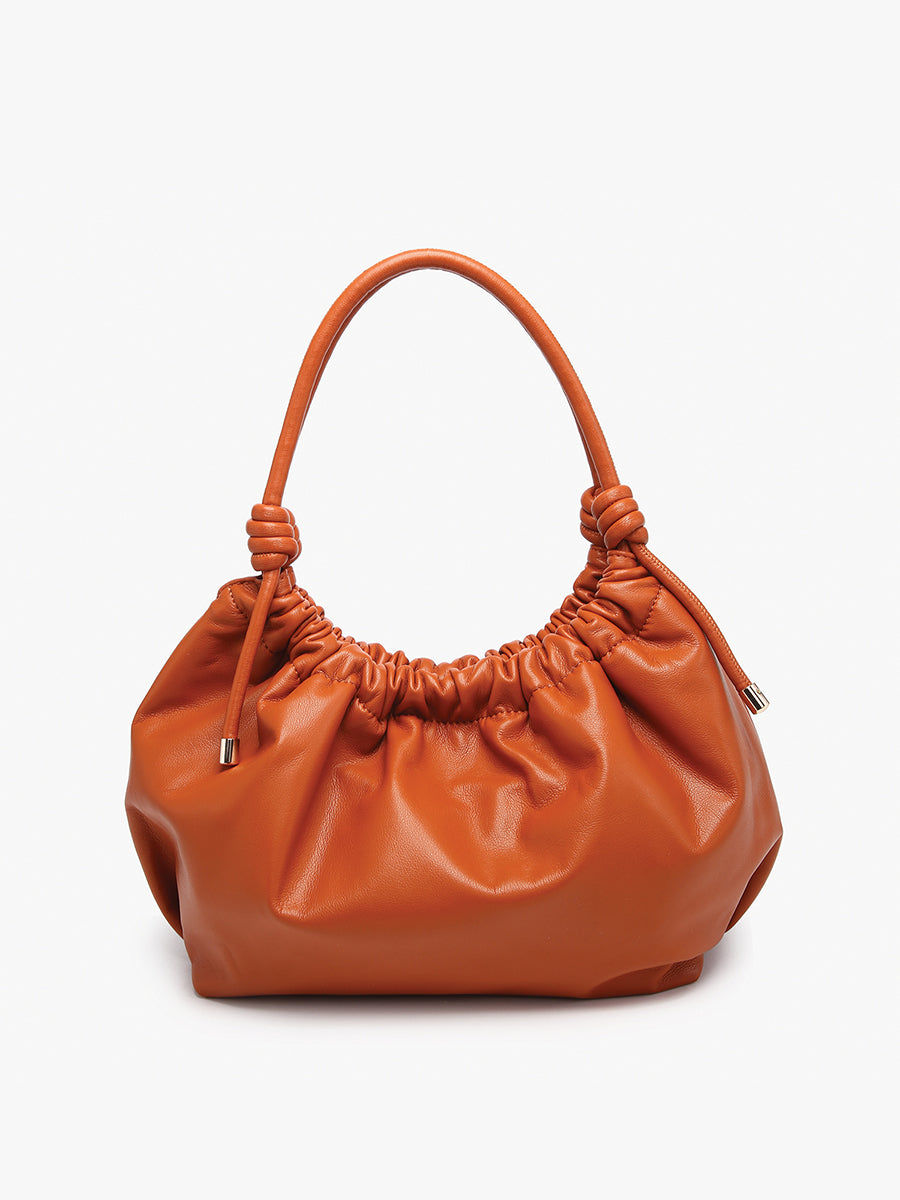 Celia Vegan Ruched Satchel in Rust - Jen & Co. vegan handbag