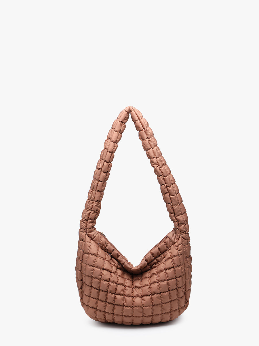 Trinity Vegan Puffer Crossbody Tan - Jen & Co. vegan handbag