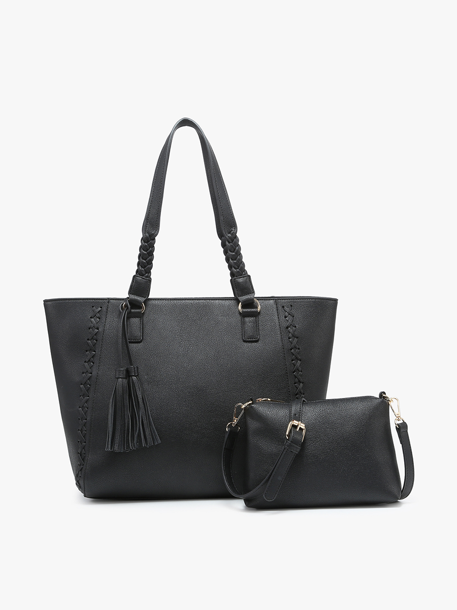 【関税込み】Black Canvas and Sequin Tote L + Zip Midi Zipper Tote: Black Leopard Coated Canvas + Plus $40