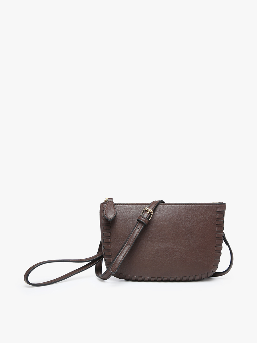 Bonnie Vegan Whipstitch Clutch/Crossbody in Espresso - Jen & Co. vegan handbag