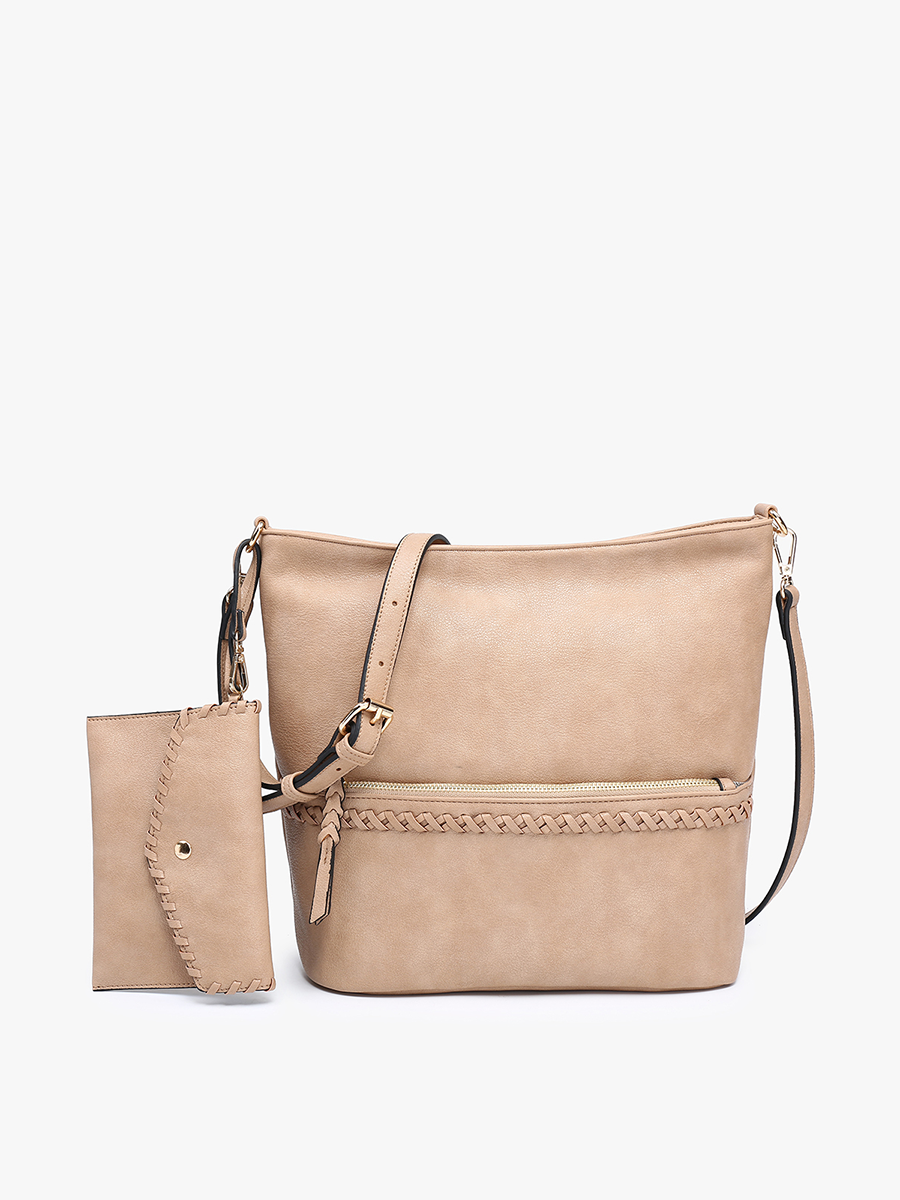 Cynthia Vegan Dist. Whipstitch Hobo Sand - Jen & Co. vegan handbag