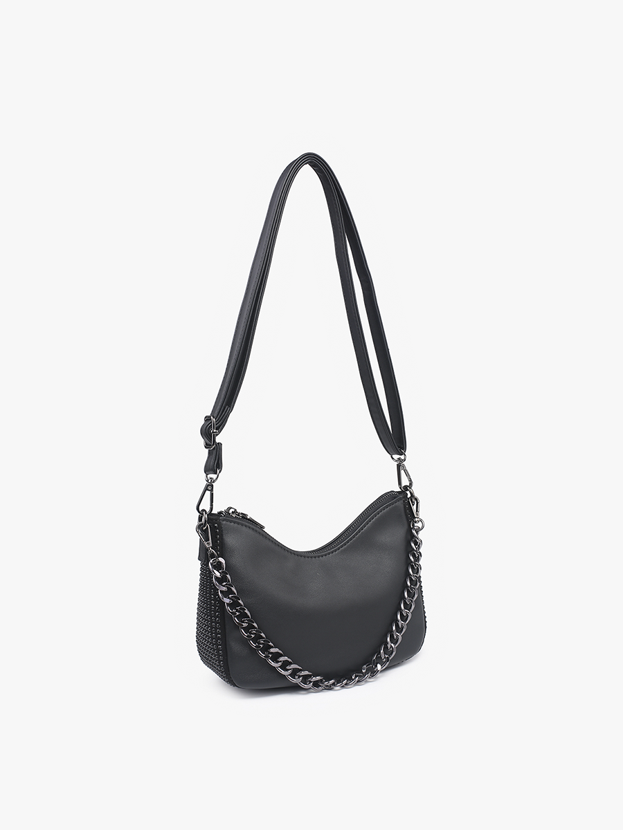 Sabine Vegan Grommet Shoulder Bag in Black - Jen & Co. vegan handbag