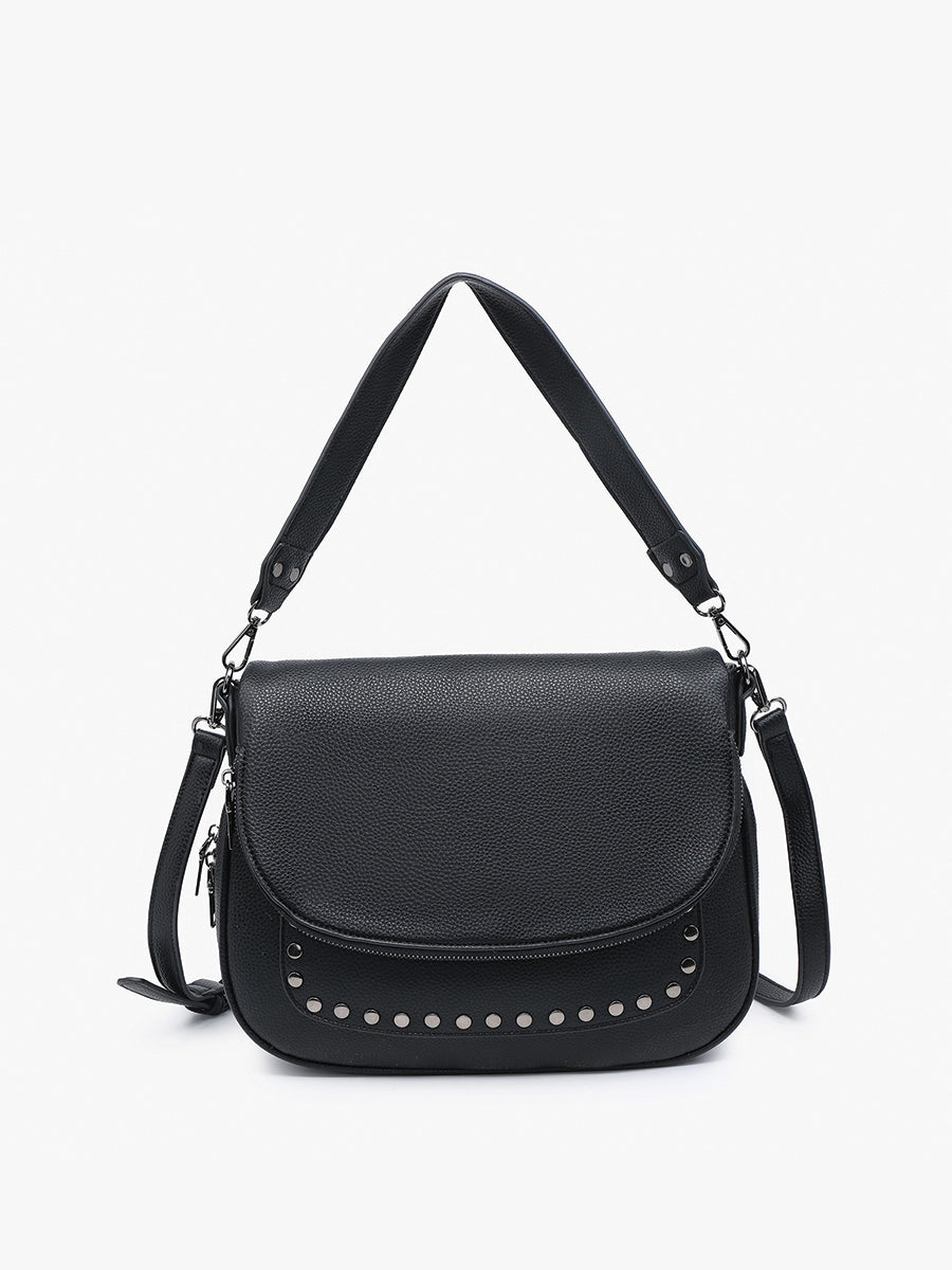 Monet Vegan Grommet Saddle Bag Black - Jen & Co. vegan handbag