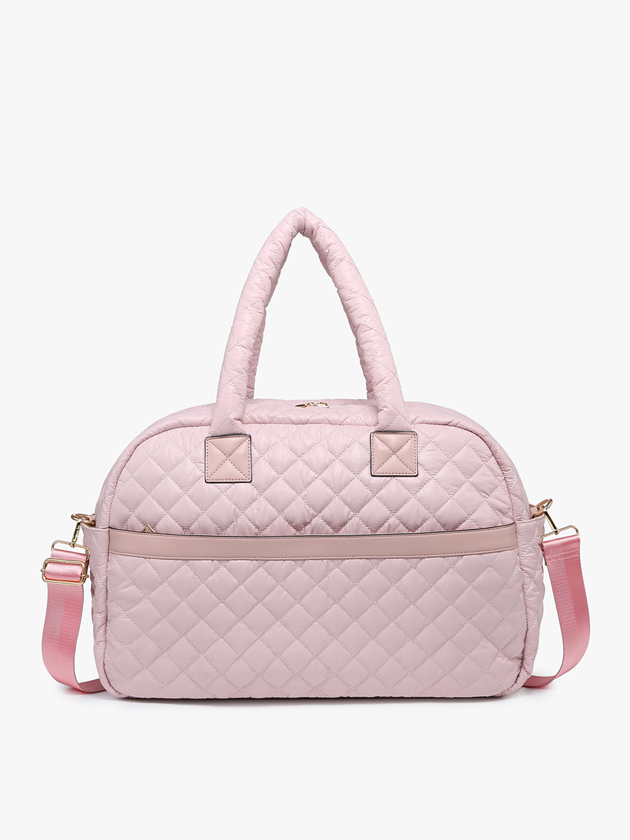 Mills Vegan Quilted Weekender in Pink - Jen & Co. vegan handbag