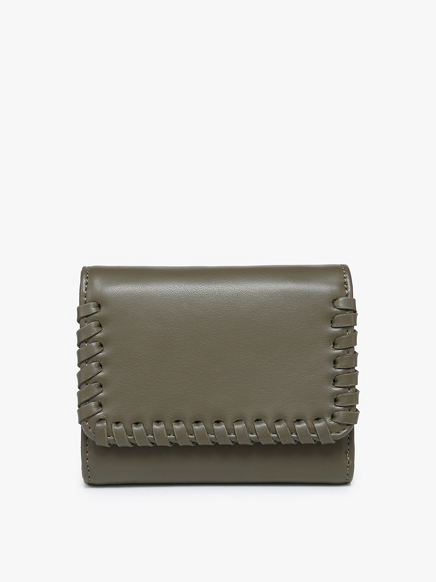Logan Vegan Whipstitch Wallet in Dark Olive - Jen & Co. vegan handbag