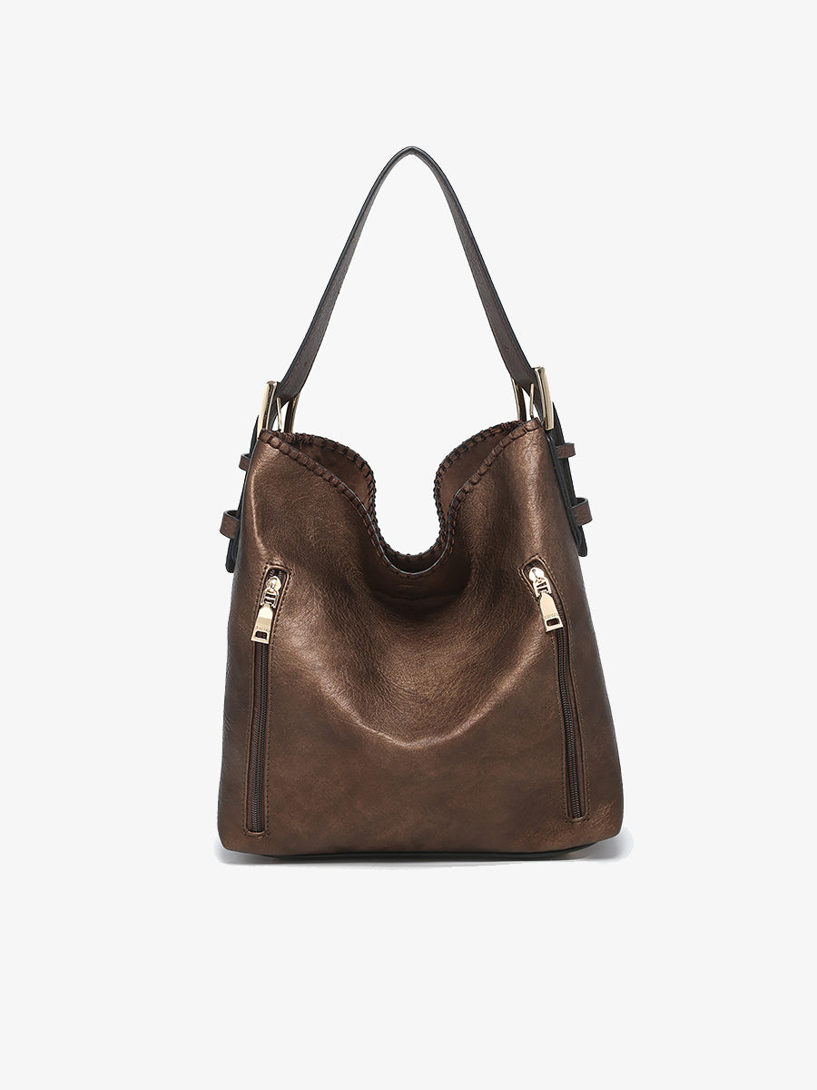 Alexa Vegan Hobo Cocoa Pearl - Jen & Co. vegan handbag