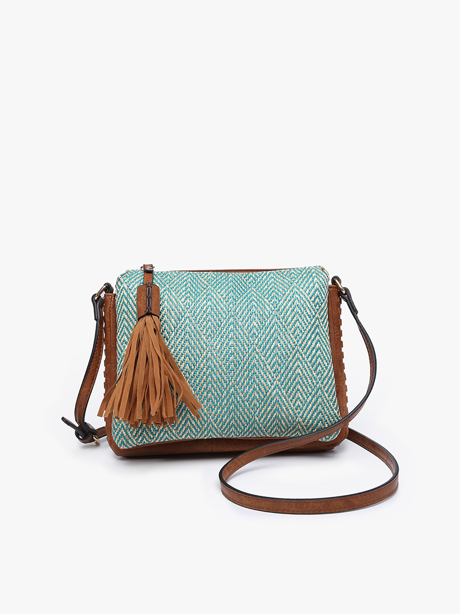 Sabrina Vegan Arrowhead Crossbody Teal Tan - Jen & Co. vegan handbag