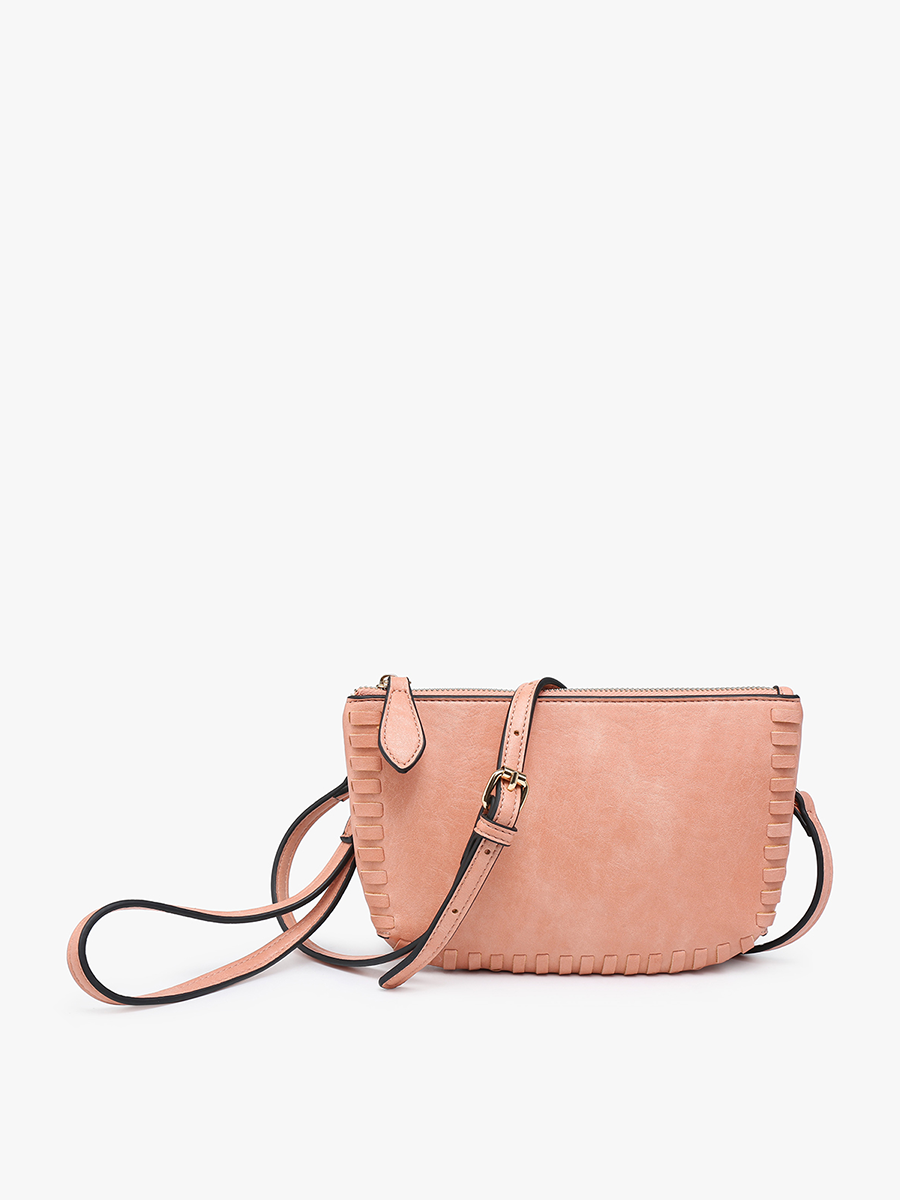 Bonnie Vegan Whipstitch Clutch/Crossbody in Salmon - Jen & Co. vegan handbag