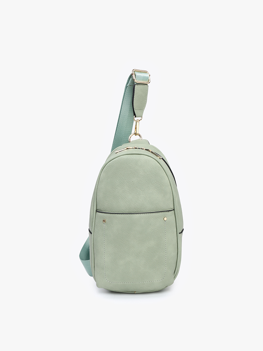 Pamela Vegan Double Zip Sling Bag Teal - Jen & Co. vegan handbag