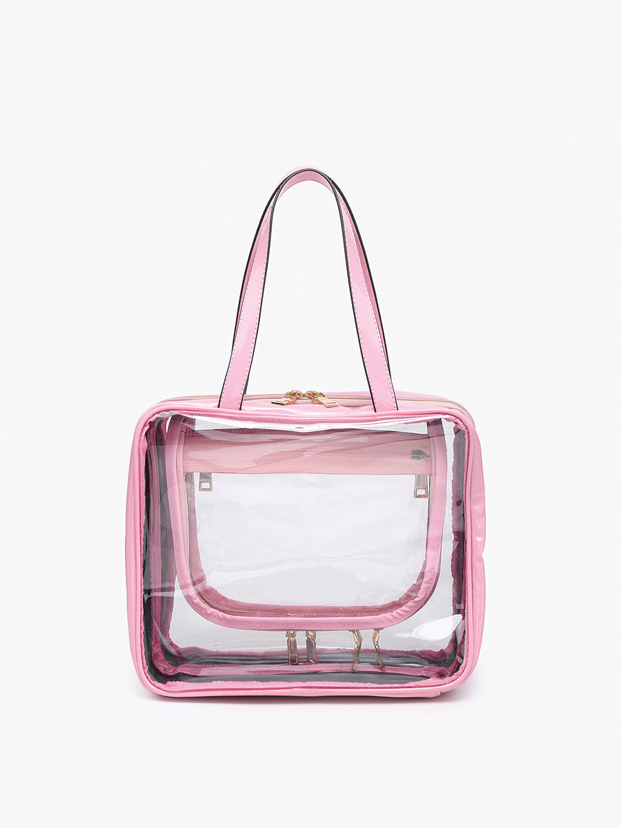 clear makeup travel bag Medium Cosmetics Case in Emerald while the wide zippered opening provides quick and easy access Jen & Co Rae Clear