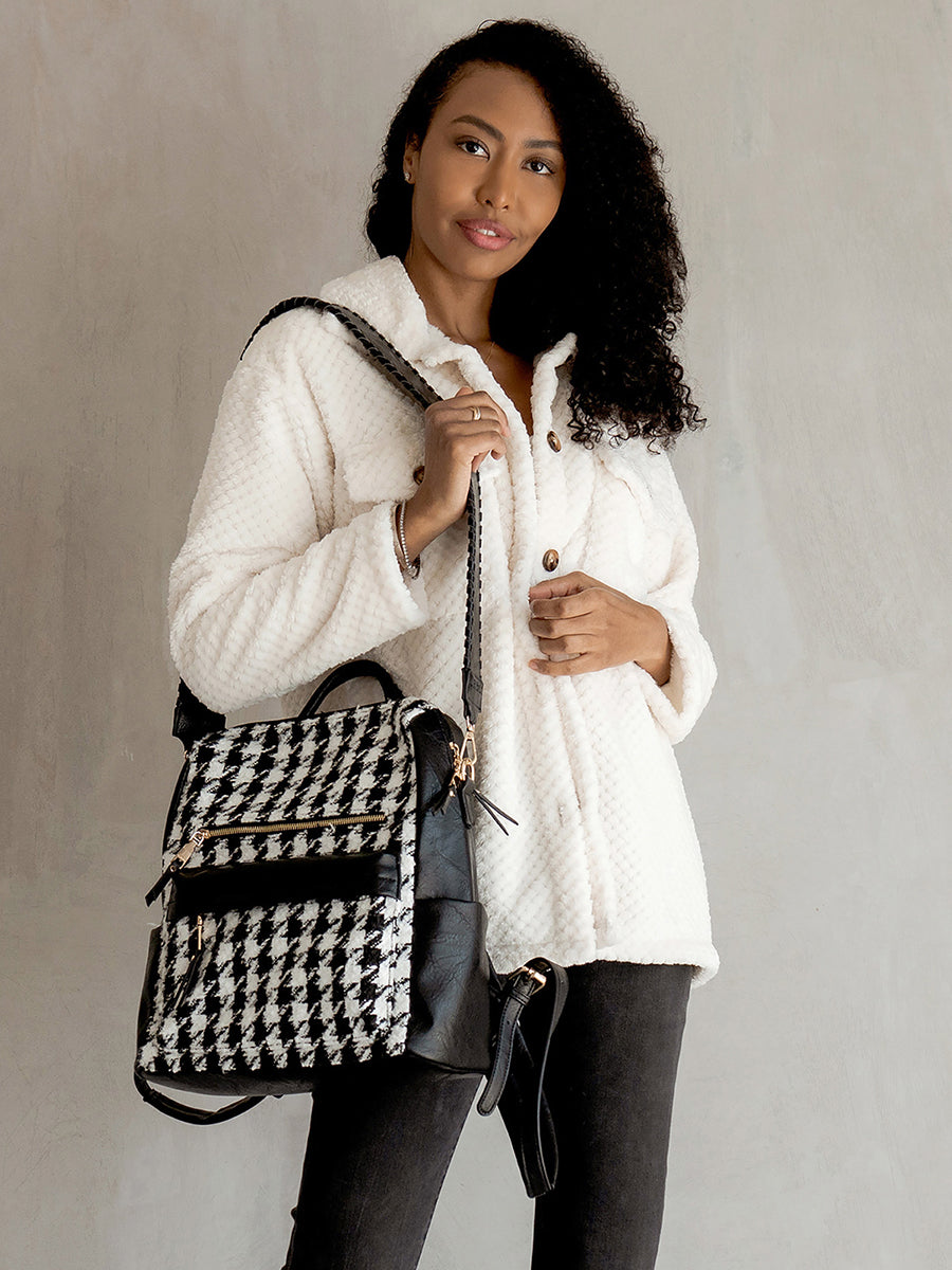Amelia Vegan Houndstooth Backpack in - Jen & Co. vegan handbag
