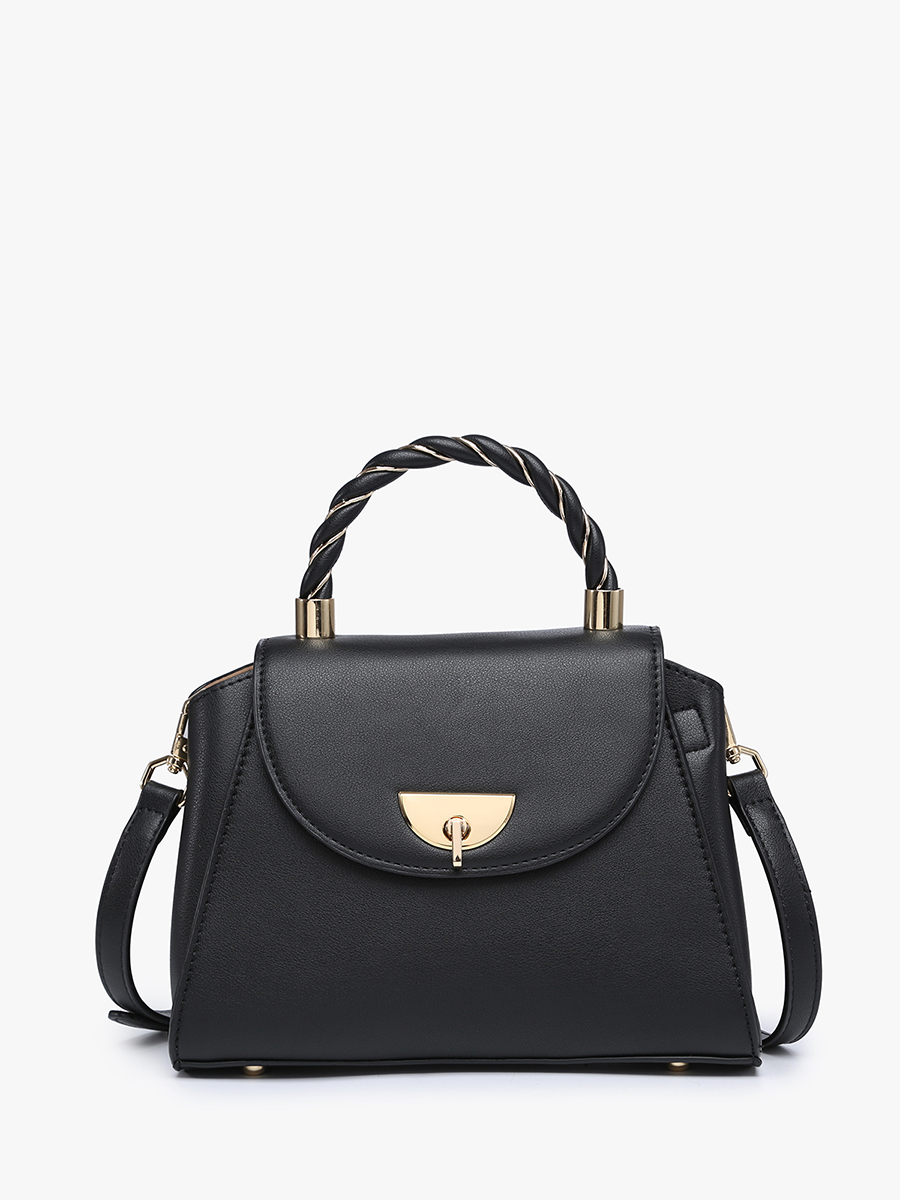Clarke Vegan Twist Lock Satchel in Black - Jen & Co. vegan handbag