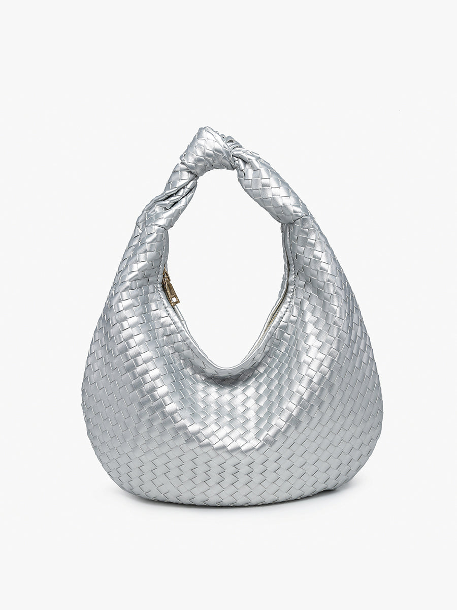 Valentina Vegan Woven Hobo Silver - Jen & Co. vegan handbag
