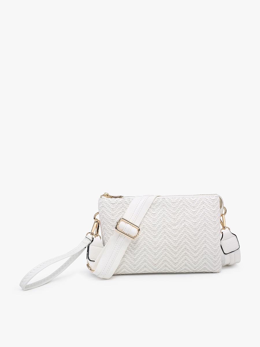Izzy Vegan Woven Diag Crossbody White - Jen & Co. vegan handbag