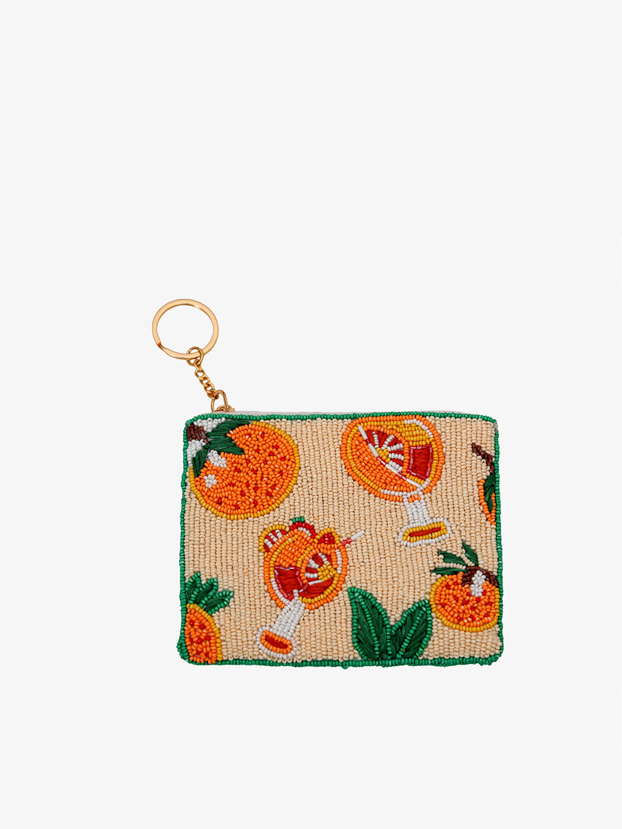 Ricki Beaded Coin Pouch Orange Beige - Jen & Co. vegan handbag