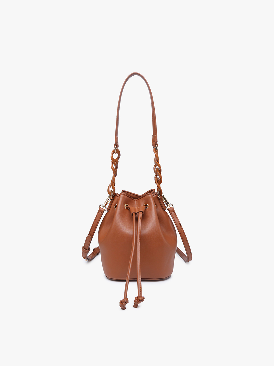Cordelia Vegan Drawstring Bucket Bag Brown - Jen & Co. vegan handbag