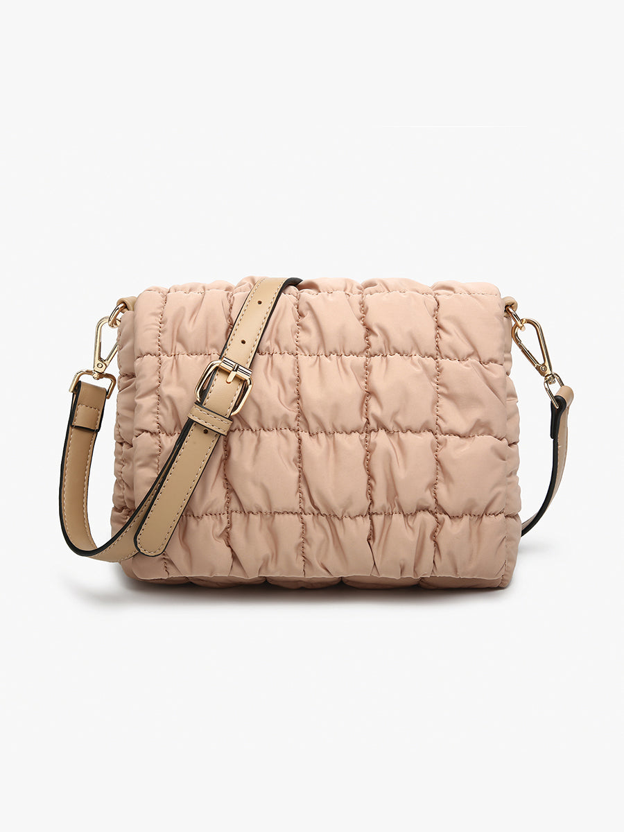 Tegan Quilted Nylon Crossbody Taupe - Jen & Co. vegan handbag