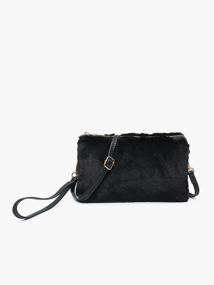 Riley Faux Fur Crossbody Black - Jen & Co. vegan handbag