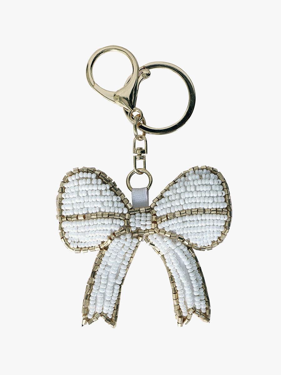 Beaded Bag Charm White Gold Bow - Jen & Co. vegan handbag