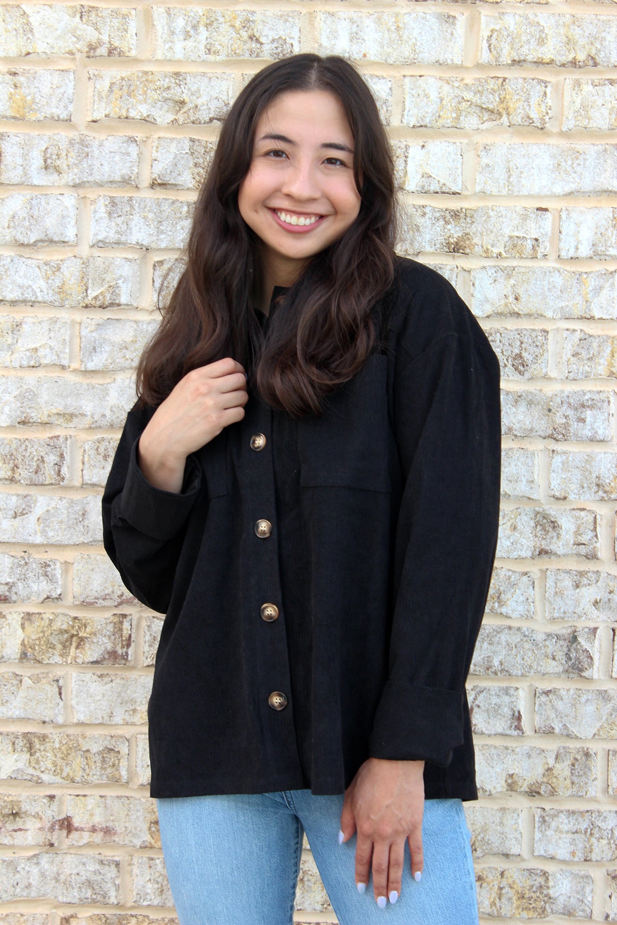 Pandora Patchwork Shacket in Black - Jen & Co. vegan handbag