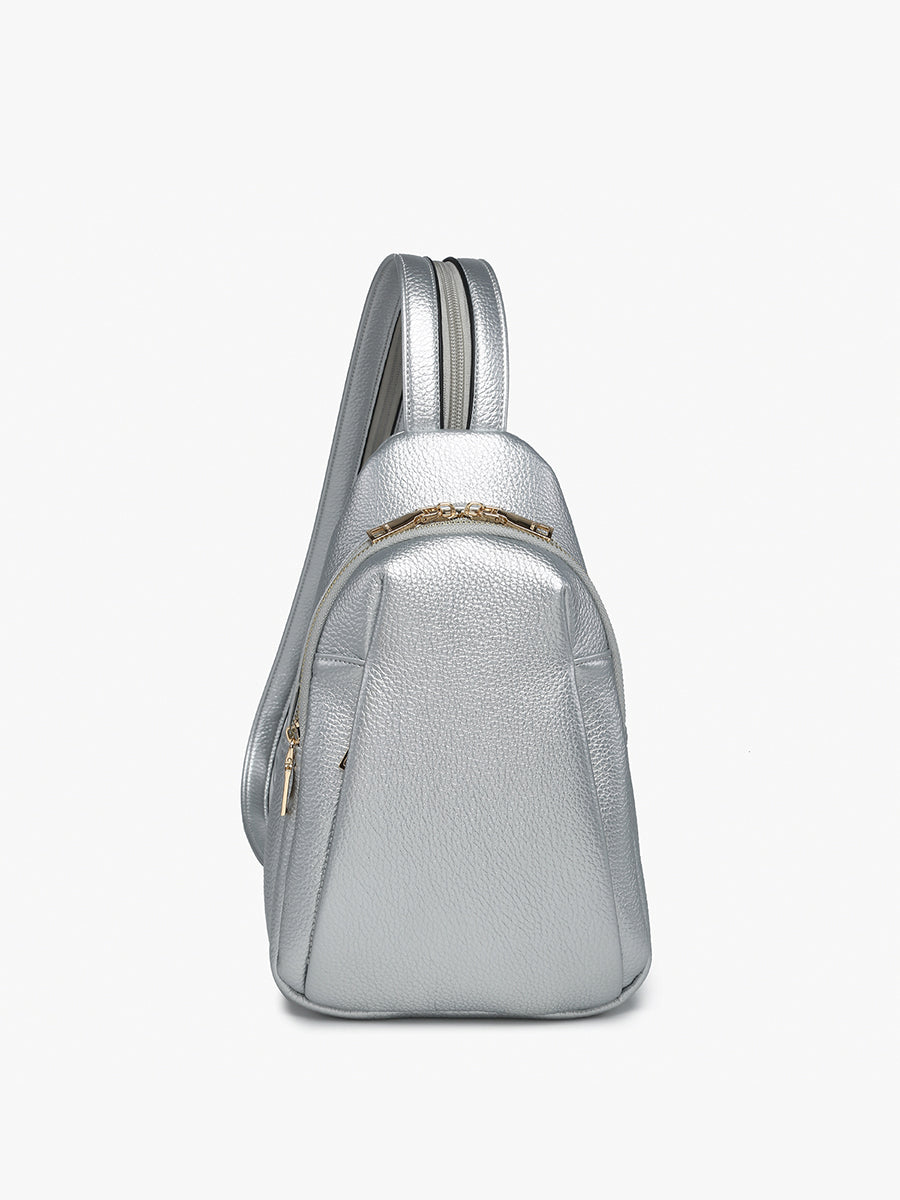 Ari Vegan Convertible Sling Bag in Silver - Jen & Co. vegan handbag