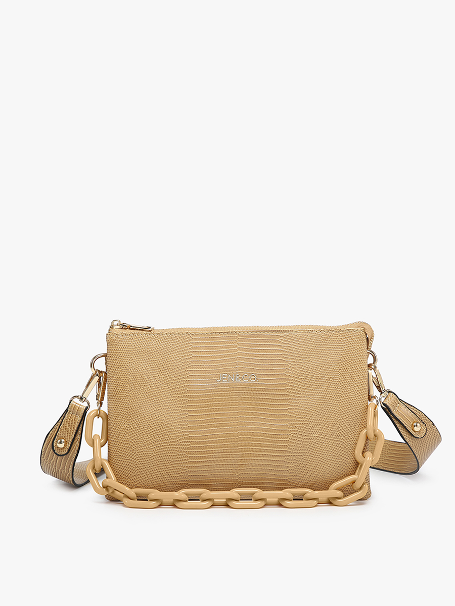 Izzy Vegan Lizard Crossbody Tan - Jen & Co. vegan handbag