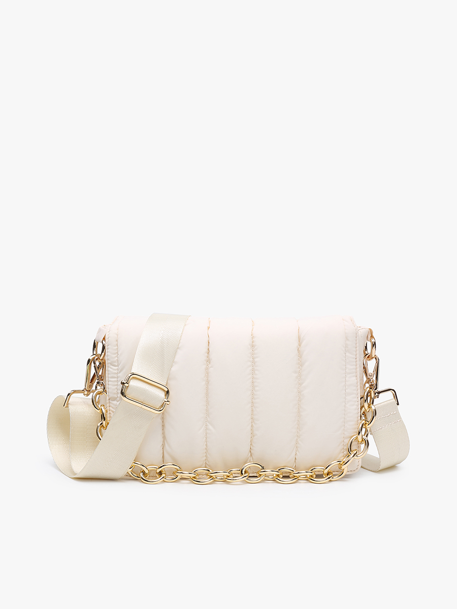 Lala Vegan Quilted Chain Crossbody in Off White - Jen & Co. vegan handbag