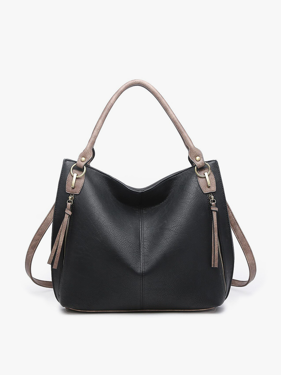 Connar Vegan Distressed Tote in Black - Jen & Co. vegan handbag