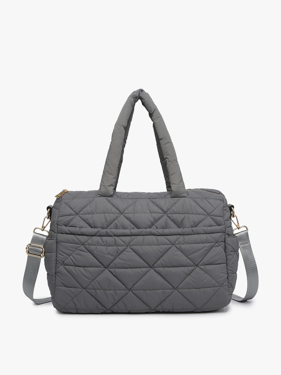 Billie Vegan Quilted Satchel in Grey - Jen & Co. vegan handbag