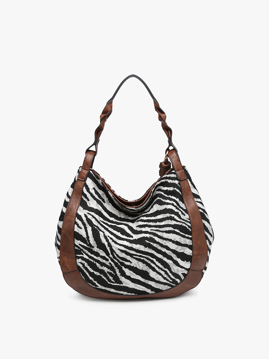 Nori Vegan Zebra Hobo in - Jen & Co. vegan handbag