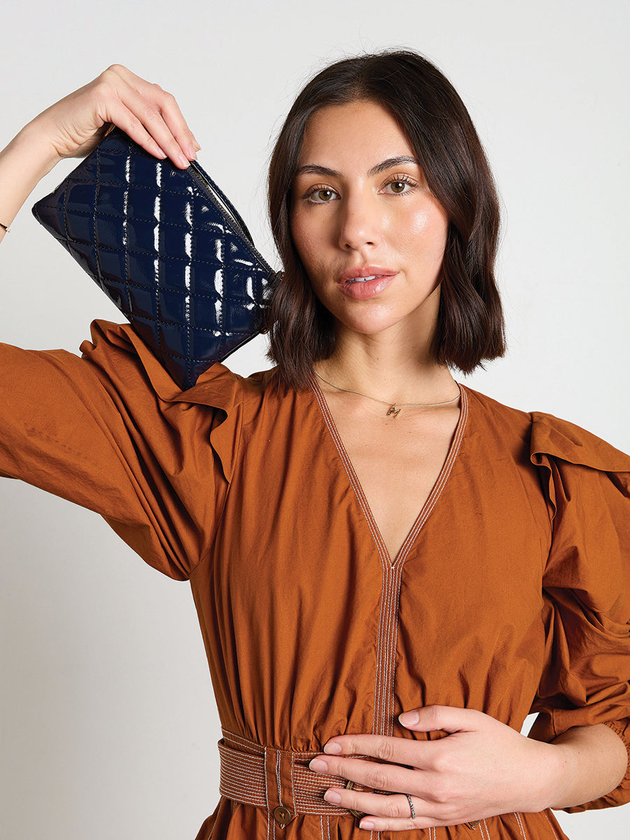 Riley Vegan High Gloss Quilted Crossbody - Jen & Co. vegan handbag