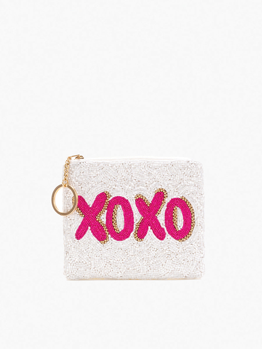 Ricki Beaded Coin Pouch XOXO - Jen & Co. vegan handbag