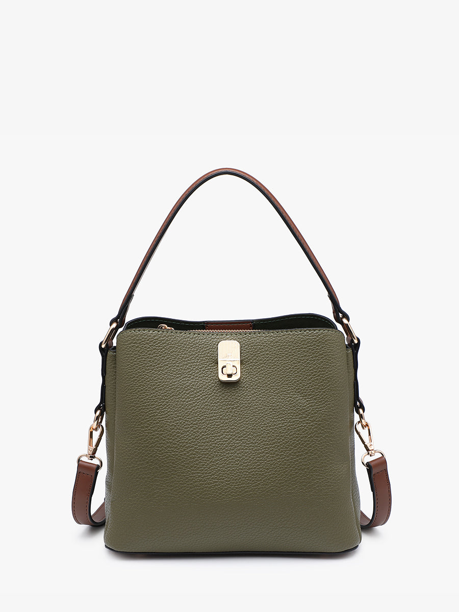 Allison Faux Canvas Satchel Olive Brown - Jen & Co. vegan handbag