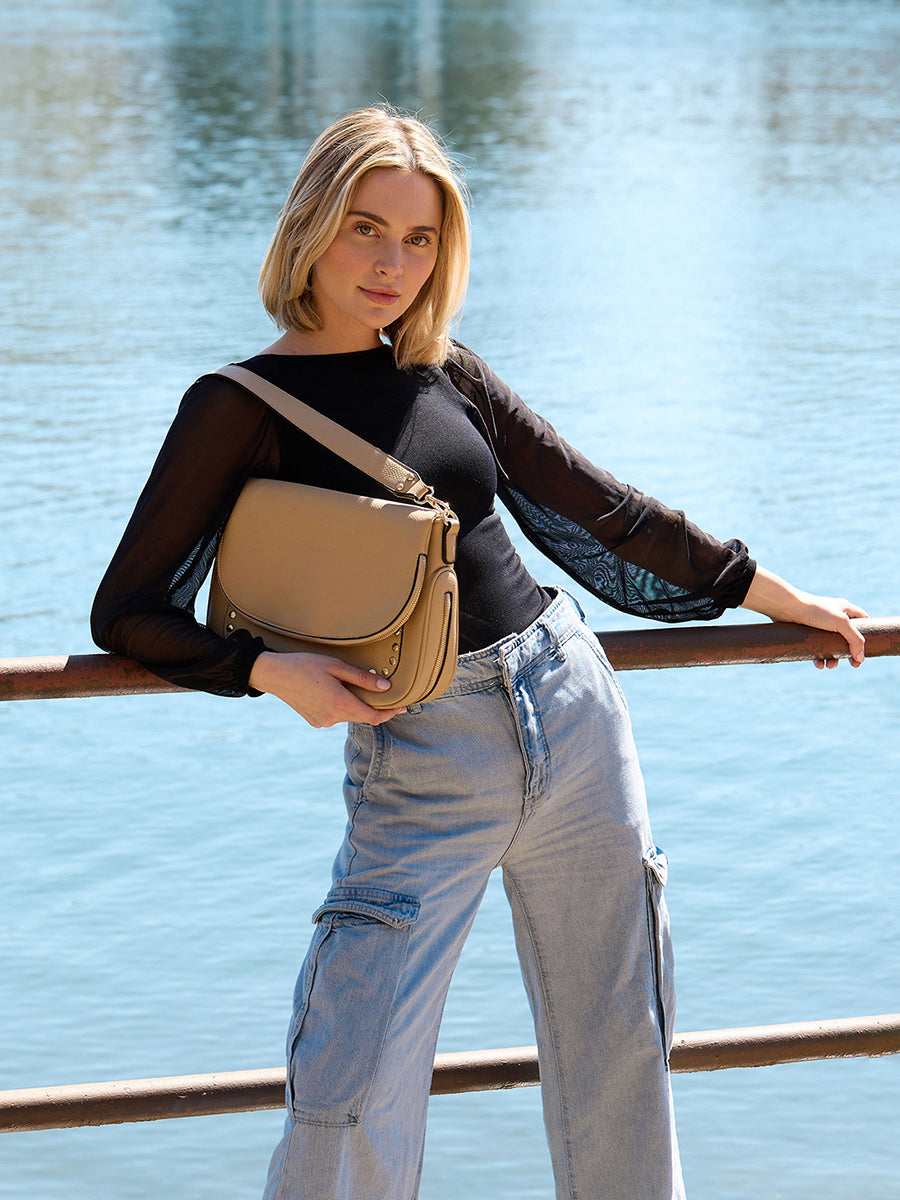 Monet Vegan Grommet Saddle Bag - Jen & Co. vegan handbag